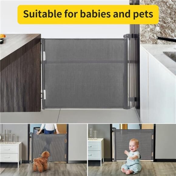 Retractable Baby Gate,Mesh Baby Gate or Mesh Dog Gate,33" Tall,Extends up to 55" - Picture 6 of 7